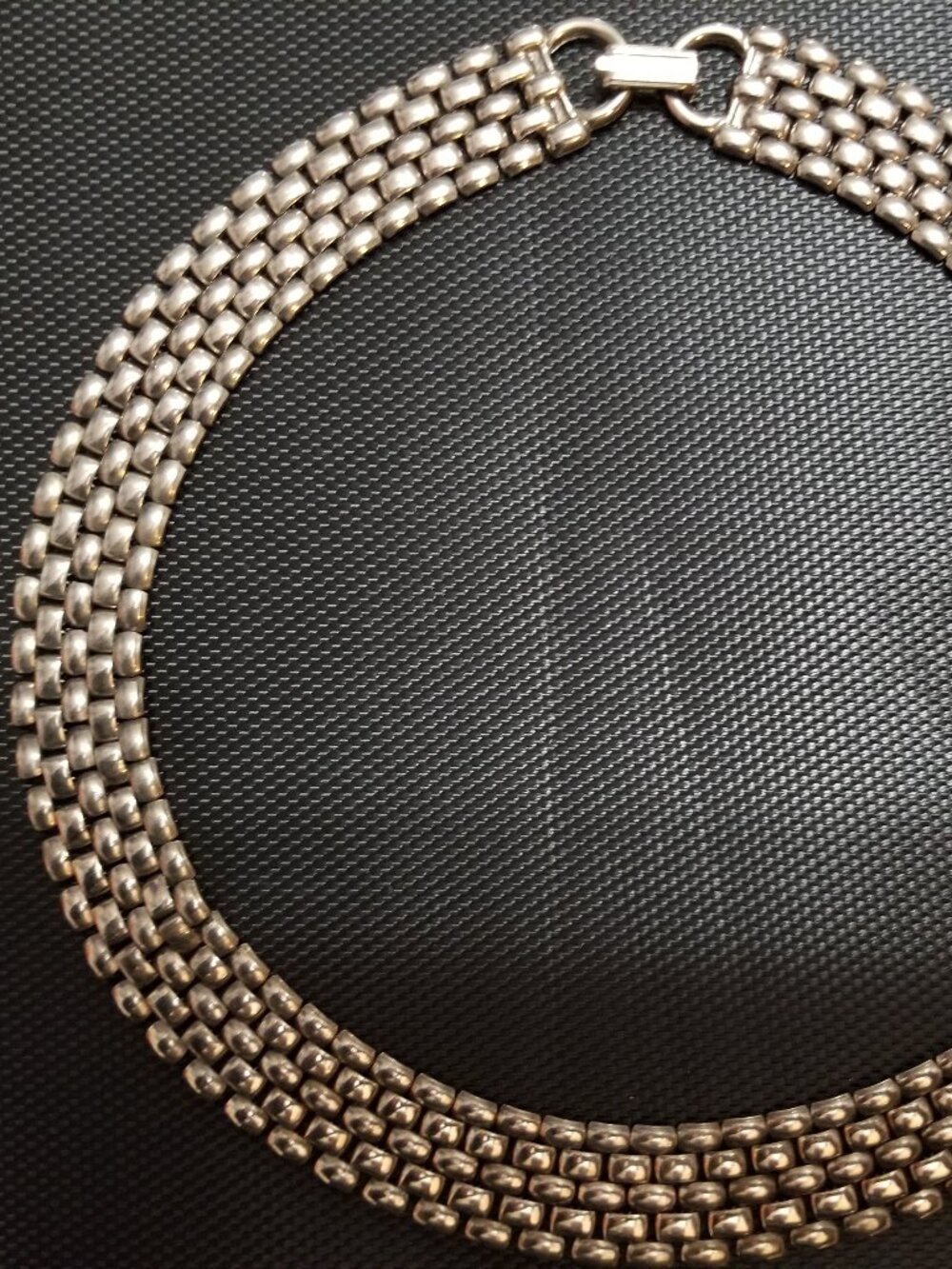 Vintage Victorian-Style Sterling Silver Thin/Thick Squared Snake-Chain Choker